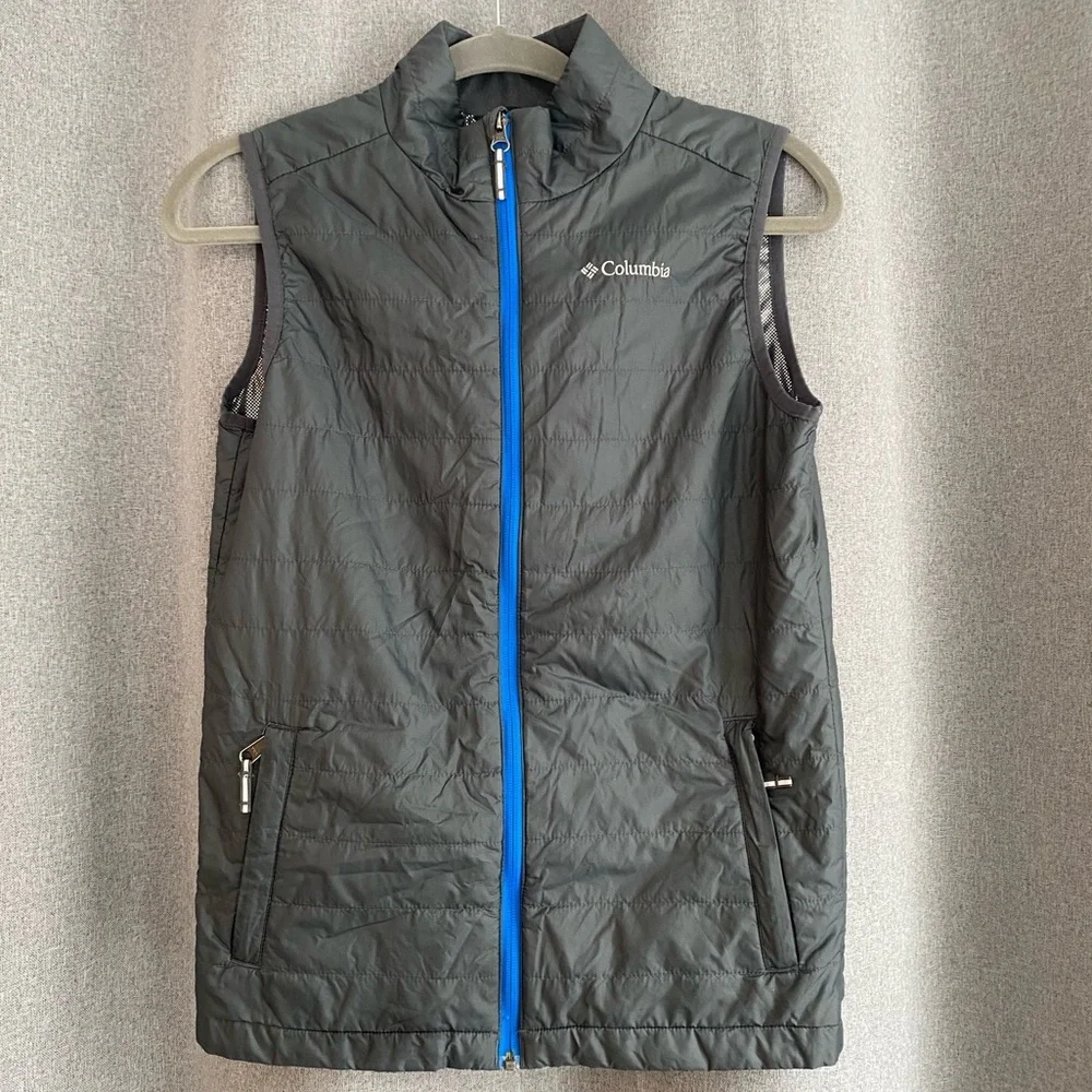 Columbia Omni Heat Kids Gray Puffer Vest with Blue Zipper L